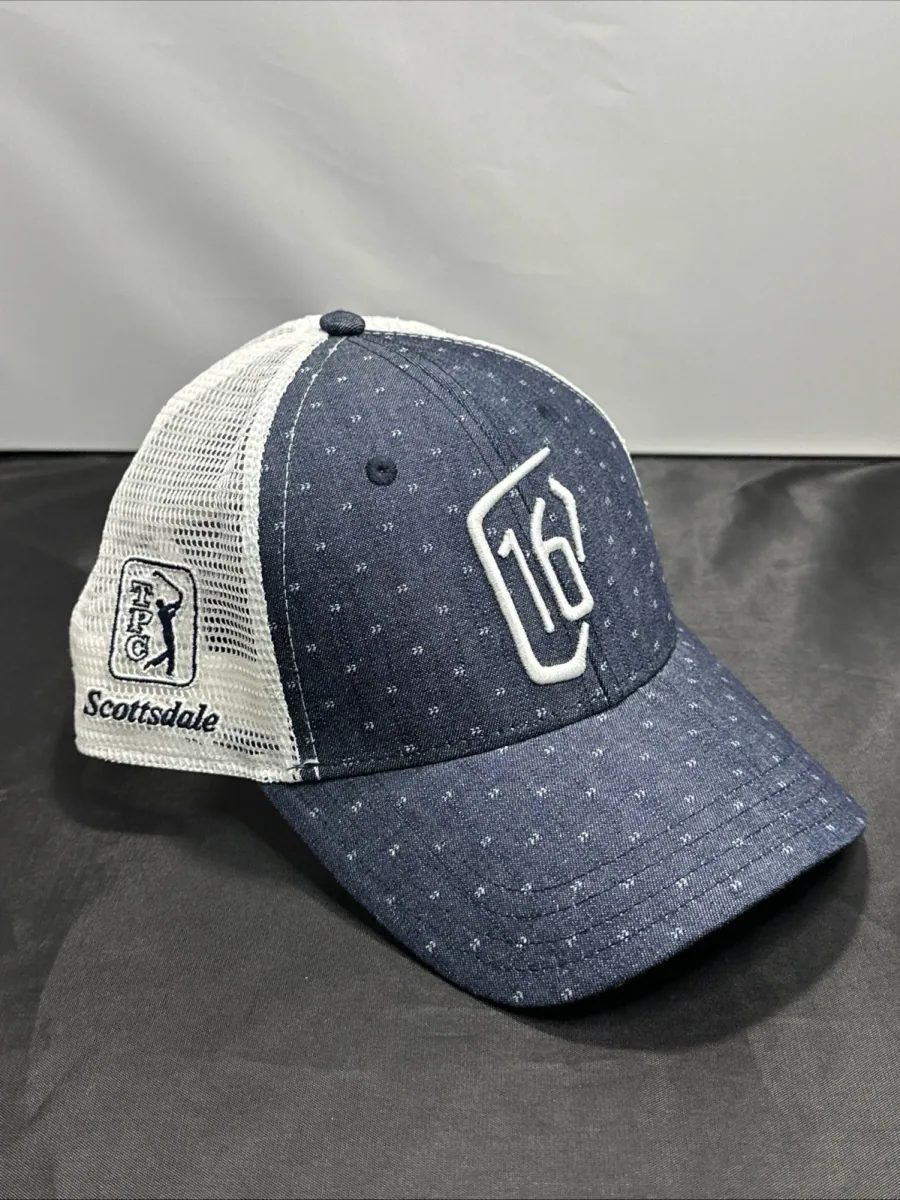 WM Phoenix Open Hat Cap Snap Back 16th Hole TPC Scottsdale Golf Blue White Mesh