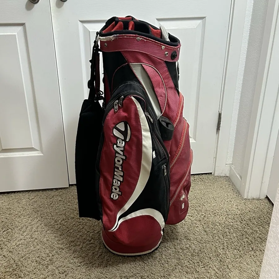 TaylorMade Golf Cart Bag 14 Way With Strap and Rain Cover Red White Black